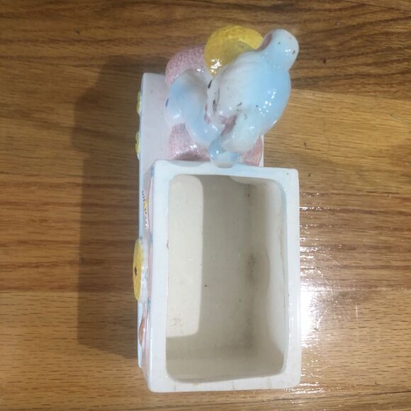 vintage relpo teddybear on a train planter #4769 - Picture 3 of 4